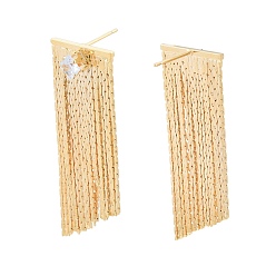 Настоящее золото 18K Серьги-гвоздики с подвесками из прозрачного кубического циркония с цепочкой и кисточками, латунные длинные серьги-подвески для женщин, без никеля , реальный 18 k позолоченный, 46x15 мм, штифты : 0.8 мм