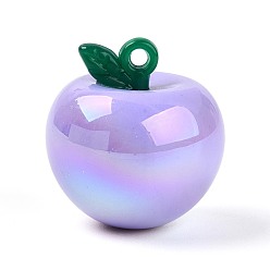 Лиловый Плакировка непрозрачных акриловых подвесок, яблочные прелести, переливающийся цвет, сирень, 31x29.5x29.5 мм, отверстие : 3 мм
