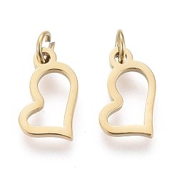 Золотой Ионное покрытие (ip) 304 брелоки из нержавеющей стали, с целью перехода в кольце, лазерная резка, полый, сердце, золотые, 8x4.5x0.8 мм, Перейти кольцо: 3x0.5 мм, 1.4 мм внутренним диаметром