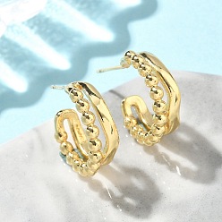 Настоящее золото 18K C-образные латунные серьги-гвоздики, без свинца и без кадмия, долговечный, реальный 18 k позолоченный, 17.5x6 мм