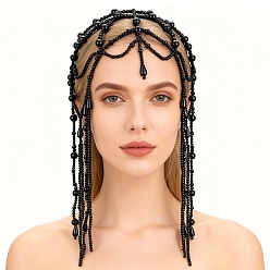 Черный 1Штамм пластиковых бусин для цепочки на голову, свадебная шляпка, чёрные, 250x280 мм