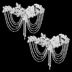 Argent Accessoires de broderie informatisée à fleurs, orné de strass et de perles de verre., pour les vêtements de bricolage, sac, décoration de pantalon, argenterie, 190x184x5mm