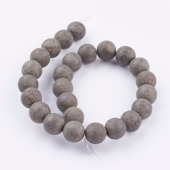 Pyrite Natural Pyrite Beads Strands, Round, Frosted, 6mm, Hole: 1mm, about 33pcs/strand, 8 inch