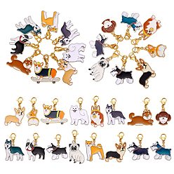 Собака Подвеска из сплава с эмалью, 304 подвески с застежкой-карабином из нержавеющей стали, для брелка, кошелек, украшение для рюкзака, собака, 29~40 мм, 16 шт / комплект