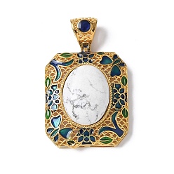 Говлит Подвески из натурального хаулита в форме прямоугольника, латунные разноцветные эмалевые подвески, реальный 18 k позолоченный, стойки покрытие, долговечный, без свинца и без кадмия, 32x27x11.5 мм, отверстие : 5x7 мм