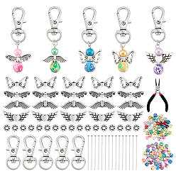 Couleur Mélangete Kits de fabrication de décorations de pendentifs d'anges à faire soi-même, inclure des perles de verre, fermoirs alliage pivotante pince de homard, Pinces de bijoux, accessoires en alliage de style tibétain, couleur mixte, 31x12.5x5.5mm, Trou: 5x9mm