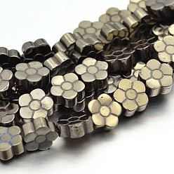 Antique Bronze Plated Flower Non-magnetic Synthetic Hematite Beads Strands, Imitation Pyrite, Antique Bronze Plated, 8x3mm, Hole: 1mm, about 53pcs/strand, 16.1 inch