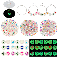 Platin Farbe DIY flache runde Weinglasanhänger mit der Aufschrift „kis“, einschließlich Messing-Ohrringzubehör, leuchtende Acrylperlen, Platin Farbe, 7x3.5~4 mm, Bohrung: 1.2 mm