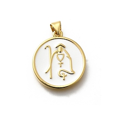 Белый Латунь эмаль подвески, без кадмия и без свинца, долговечный, плоский круглый с амулетом священника, стойки покрытие, реальный 18 k позолоченный, белые, 23x20x3 мм, отверстие : 3.5x5 мм