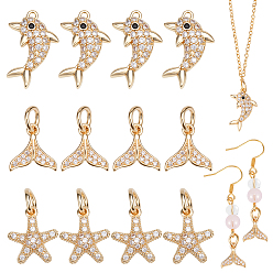 Золотой 12 шт. 3 стили латунные подвески с прозрачным кубическим цирконием, с целью перехода в кольце, золотые, 11~16.5x10.5~12x2~3 мм, отверстие : 1.2~4 мм, 4 шт / стиль