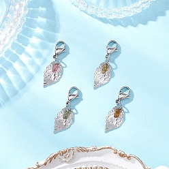 Нержавеющая Сталь Цвет Лист 304 подвесные украшения из нержавеющей стали и натурального турмалина, с карабин-лобстерами , цвет нержавеющей стали, 30.5 мм