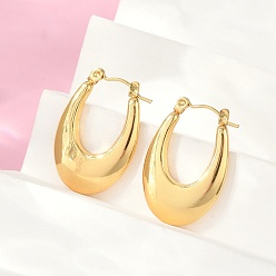 Настоящее золото 18K 304 женские серьги-кольца со стразами из нержавеющей стали, ионное покрытие (ip), реальный 18 k позолоченный, 26x17.5x4 мм