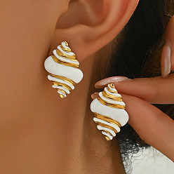 Белый 201 серьги-гвоздики из нержавеющей стали с эмалированными ракушками для пляжного отдыха, золотые, белые, 27x18 мм