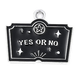 Rectangle Подвески из сплава , с черной эмалью, платина, прямоугольные, 18x21.5x1.5 мм, отверстие : 2 мм