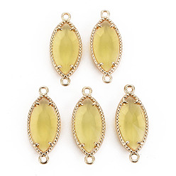 Yellow Glass Links Connectors, with Light Gold Tone Brass Findings, Cadmium Free & Nickel Free & Lead Free, Faceted Horse Eye, Yellow, 21x9x4mm, Hole: 1.2mm