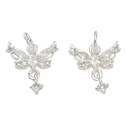Silver Brass Micro Pave Clear Cubic Zirconia Pendants, Butterfly Charms, Silver, 17x15.5x4mm, Hole: 4mm