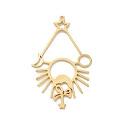Golden Brass Pendants, Moon & Star & Sun, Golden, 46x27x1mm, Hole: 1x1.2mm