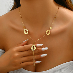 Teardrop Стильная цепочка из полых звеньев нержавеющей стали с длинными ожерельями для женщин, нарядная одежда для вечеринки, золотые, слеза, 39.37 дюйм (100 см)