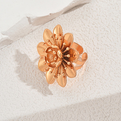 Золотой Латунные регулируемые манжеты открытые кольца для женщин, цветок, золотые, 42 мм, внутренний диаметр: регулируемый
