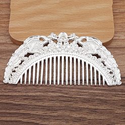 Silver Double Phoenix Alloy Hair Comb Finding, for DIY Jewelry Accessories, Silver, 104x50mm, 3pcs/set