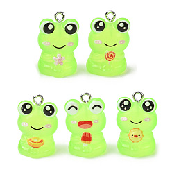 Лягушка Прозрачные смоляные подвески, с железной платиной петлей, лягушка, 22x15x14 мм, отверстие : 2 мм