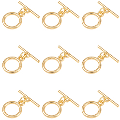 Настоящее золото 18K 15 комплекты латунных застежек-тоглов, с прыжковых колец, реальный 18 k позолоченный, 19 мм, бар: 15x4x1 mm, отверстие : 1.5 мм, Кольцо: 13.5x10.5x1.5 mm, отверстие : 1.5 мм