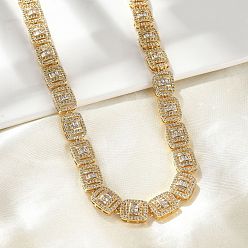 Настоящее золото 18K Латунные прямоугольные цепочки с микропаве из кубического циркония для женщин, стойки покрытие, долговечный, без кадмия и без свинца, реальный 18 k позолоченный, 16.73 дюйм (42.5 см)