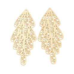 Золотой Большие сплавочные подвески, амулеты из полых листьев, золотые, 48x20x0.5 мм, отверстие : 1.2 мм