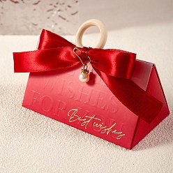 Малиновый Складные картонные коробки для конфет, коробка для упаковки свадебного подарка, с деревянной ручкой, малиновый, 12.8x7x7.4 см