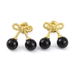 Настоящее золото 14K Ионное покрытие (ip) 304 серьги-пусеты с эмалью из нержавеющей стали для женщин, бантик/вишня, реальный 14 k позолоченный, 13x15 мм