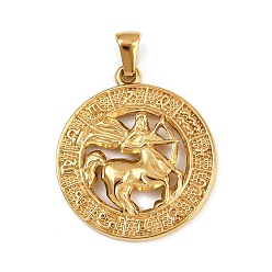 Стрелец 304 подвески из нержавеющей стали, ионное покрытие (ip), плоские круглые с созвездием, золотые, Стрелец, 29x25.5x3.5 мм, отверстие : 4.5x3 мм