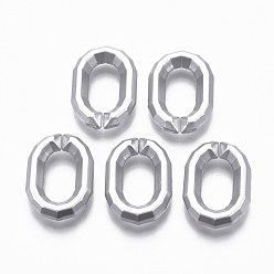 Silver Spray Painted CCB Plastic Linking Rings, Quick Link Connectors, For Jewelry Cable Chains Making, Oval, Faceted, Silver, 26x18x5.5mm, Inner Diameter: 8x15mm