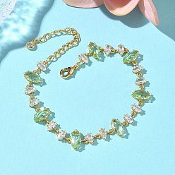 Настоящее золото 18K Браслеты из латунного стекла и кубического циркония с конским глазом, без никеля , реальный 18 k позолоченный, 6-3/4 дюйм (17 см)