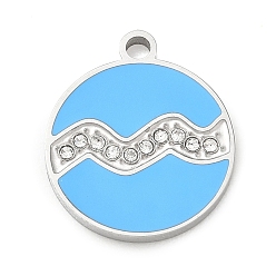 Verseau Douze constellations 304 pendentifs en acier inoxydable émaillé, avec strass, couleur inox, charmes du Verseau, 17x15x1.8mm, Trou: 1.8mm