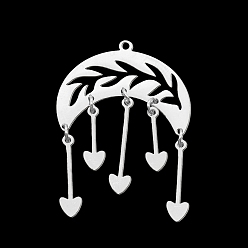 Stainless Steel Color Non-Tarnish 201 Stainless Steel Pendants, Laser Cut, Moon with Heart, Stainless Steel Color, 40mm, Hole: 1.5mm