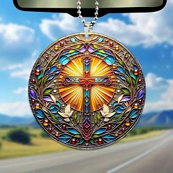 Разноцветный Акриловые плоские круглые и крестообразные подвесные украшения, для внутреннего зеркала заднего вида автомобиля подвесной орнамент, красочный, 80 мм