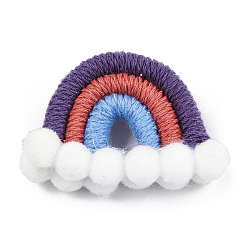 Indigo Polycotton(Polyester Cotton) Woven Rainbow Wall Hanging, Macrame Woven Rainbow with Pompom, Indigo, 35~37x48~52x16~17.5mm