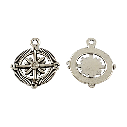 Античное Серебро Тибетский стиль сплава цинка подвески, без свинца и без кадмия, компас, античное серебро, 29.5x25x2.5 мм, Отверстие : 2.5 мм , около 400 шт / 1000 г