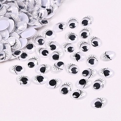 Белый Пластиковая кукла ремесла деятельность глазное яблоко движущиеся глаза, с задними клейкими наклейками, овал с ресничкой, белые, 19x14 мм