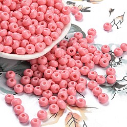 Pink Imitation Jade Glass Seed Beads, Luster, Baking Paint, Round, Pink, 5.5x3.5mm, Hole: 1.5mm