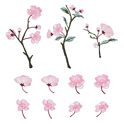 Pink 11шт. 7 виды нашивок из вискозы, пришиваемые/приклеиваемые утюгом, швейные украшения, цветок, розовые, 42~164x31~90x1.5 мм