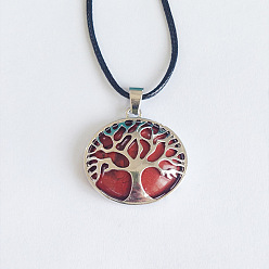 Красный Камень Ожерелья с подвеской из сплава паве из натуральной красной яшмы «дерево жизни», черные шнуровые ожерелья для женщин, платина