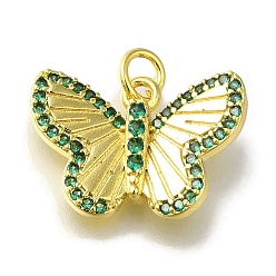 Морско-зеленый Подвеска из латуни с микропаве из кубического циркония, с прыжковых колец, без свинца и без кадмия, долговечный, золотые, бабочка, цвета морской волны, 13x20x4 мм
