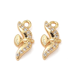 Настоящее золото 18K Латунные микропаве прозрачные кубические циркониевые подвески, птица, без никеля , реальный 18 k позолоченный, 12x6x2.5 мм, отверстие : 1.2 мм
