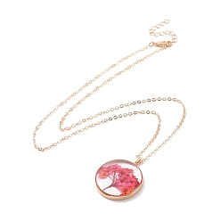 Hot Pink Dry Pressed Real Flower Resin Pendant Necklace, Light Gold Alloy Choker Necklace for Women, Hot Pink, 19.69 inch~20.47 inch(50~52cm)