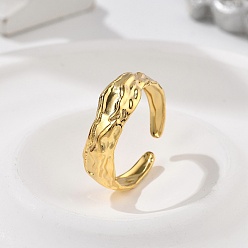 Настоящее золото 18K Текстурированные 304 открытые манжеты из нержавеющей стали, реальный 18 k позолоченный, 7 мм, регулируемый