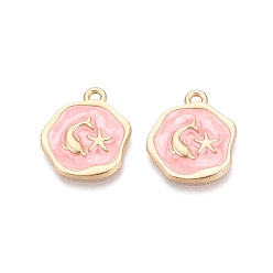 Pink Подвески из эмали и сплава, подвески в виде дельфина и морской звезды, золотые, розовые, 19~20x15~17x2~3 мм, отверстие : 1.5~1.8 мм