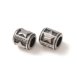 Estrella 316 cuentas europeas quirúrgicas de acero inoxidable, abalorios de grande agujero, columna con palabra feliz, plata antigua, estrella, 9x8~8.5 mm, agujero: 5 mm