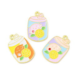 Mixed Color Rack Plating Alloy Pendants, with Enamel, Cadmium Free & Nickel Free & Lead Free, Lemon Drink Charm, Light Gold, Mixed Color, 24x15.5x1.3mm, Hole: 1.8mm