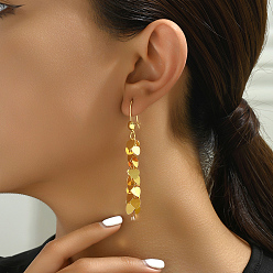 Настоящее золото 18K Элегантные латунные серьги-кольца в форме сердца с кисточками, реальный 18 k позолоченный, 73x10 мм